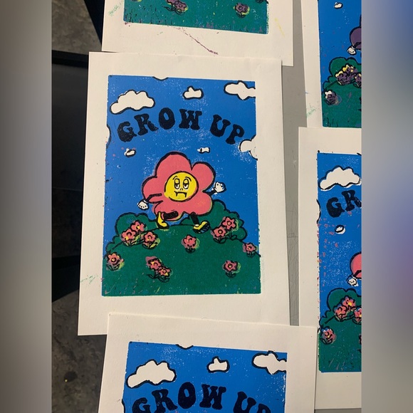 GROW UP Flowers Lino Print - reductive oil print - Picture 4 of 6